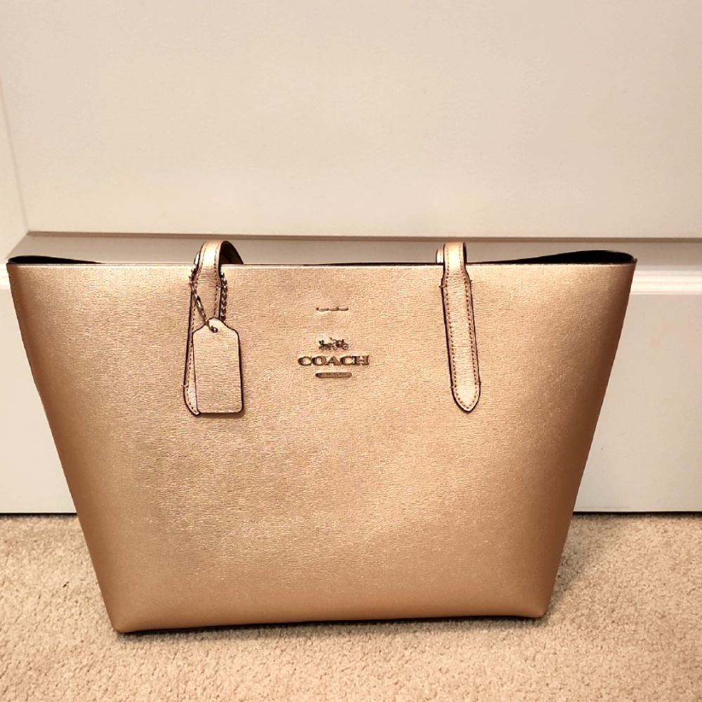 Coach Metallic Gold Tote Bag (Avenue Tote)